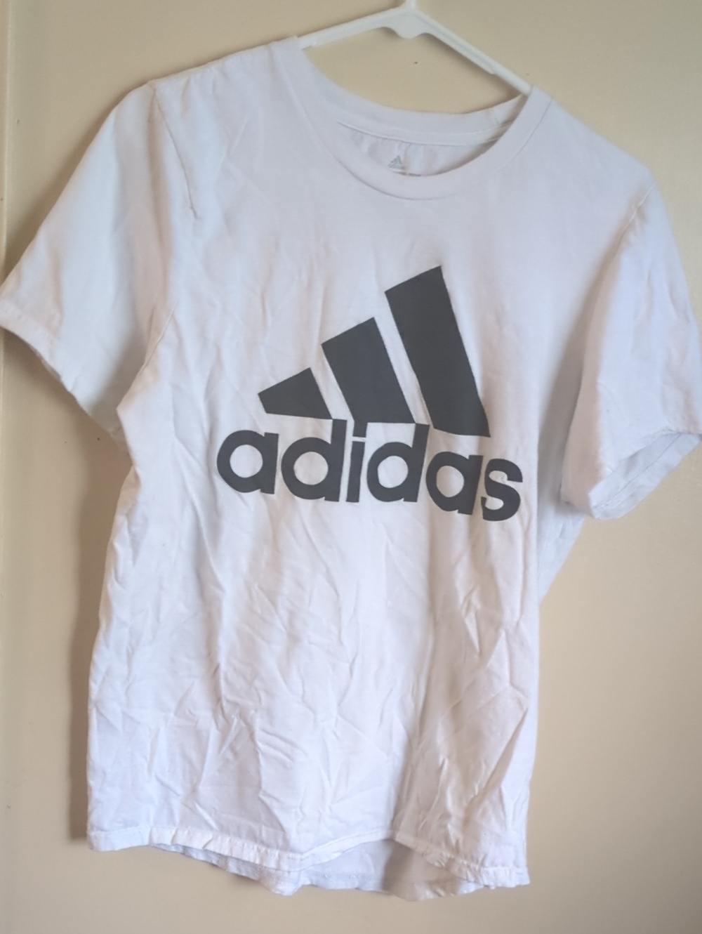 adidas White Tee with Gray Logo - Kids Short Sleeve Shirt